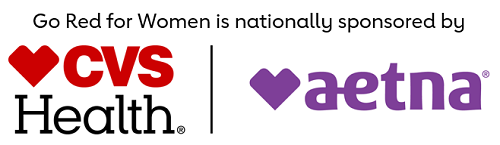Go red for women is nationally sponsored by C V S Health and Aetna logo